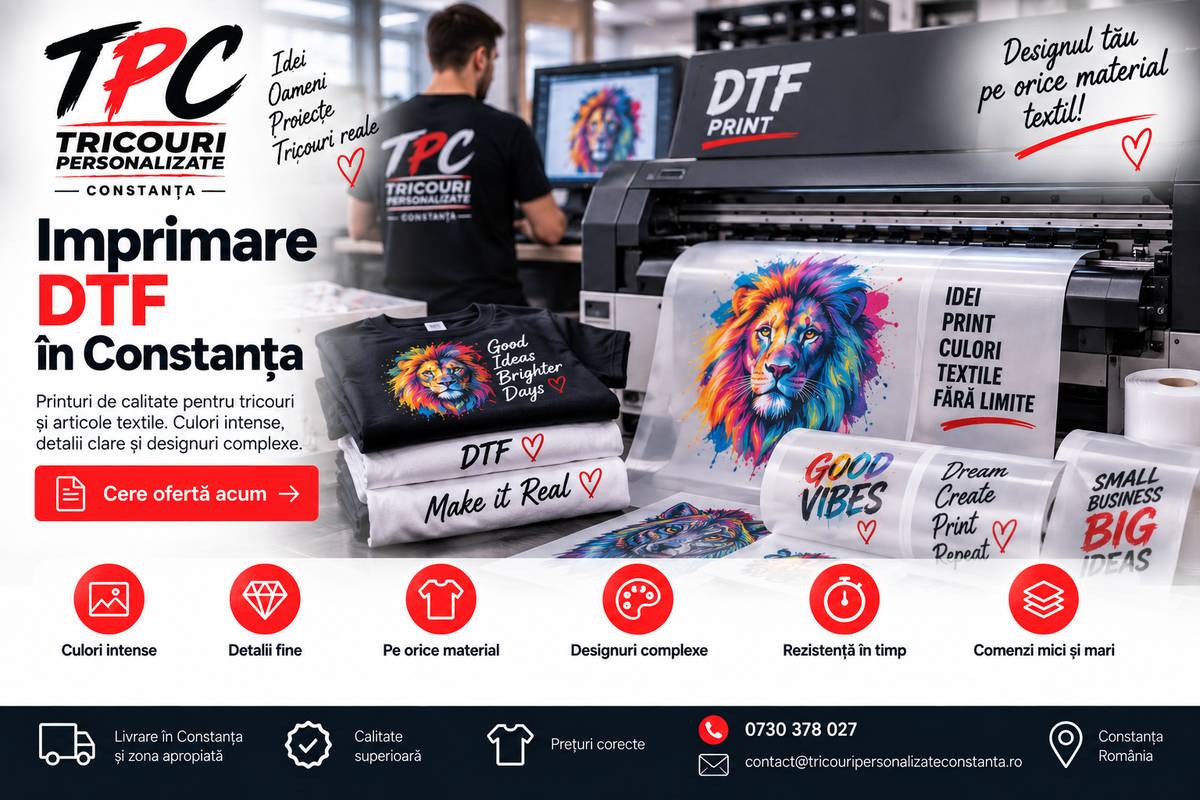 Imprimare DTF Constanța pentru tricouri personalizate